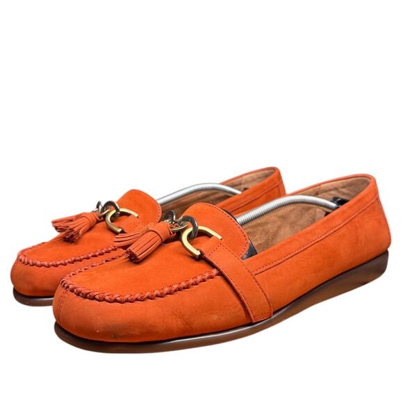 AEROSOLES Stitch'N Turn 11W Burnt Orange Suede Loafers Tassel Casual Comfort - Picture 2 of 12